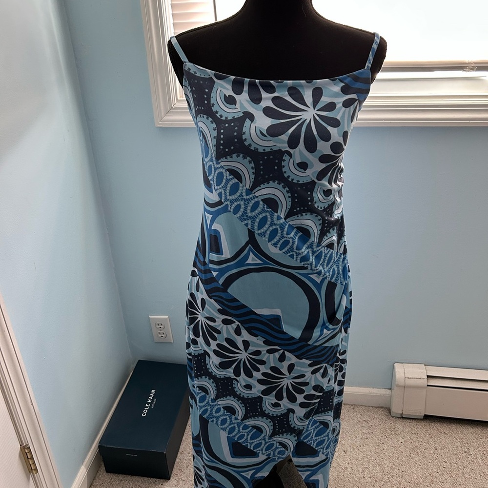 Urban Outfitters Blue Multi Abstract Spaghetti Strap Maxi Dress